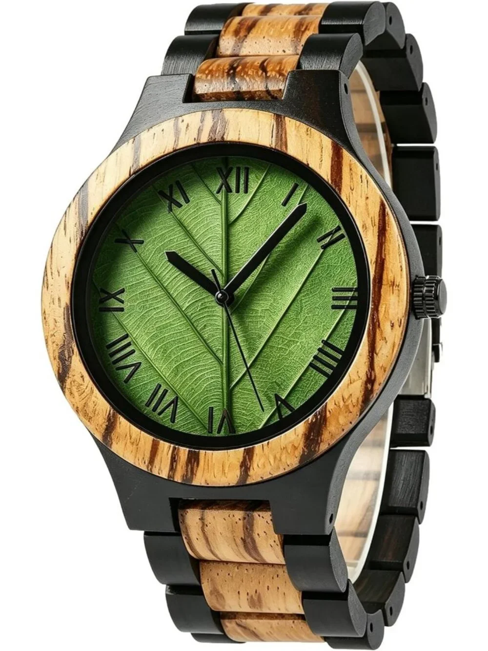 Men's Black Green Natural Japanese Quartz Minimalist Style Unique Wooden Watch